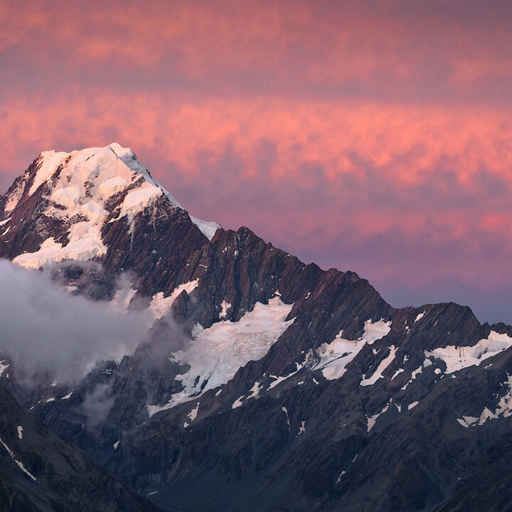 Mount Cook at sunset seen from Mueller hut