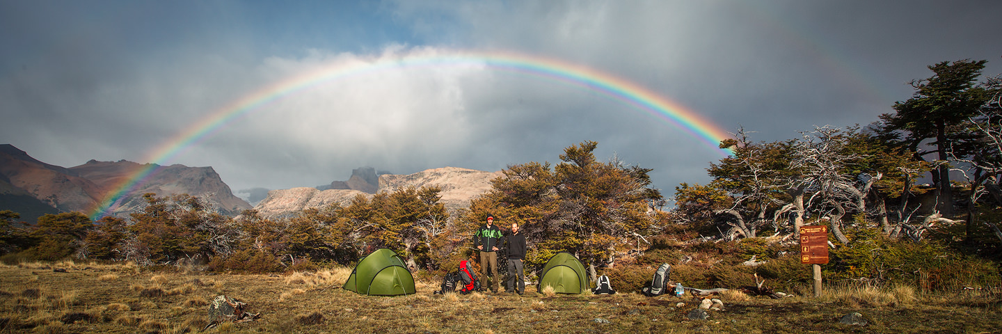 Rainbow over campsite at Seccional Guanaco