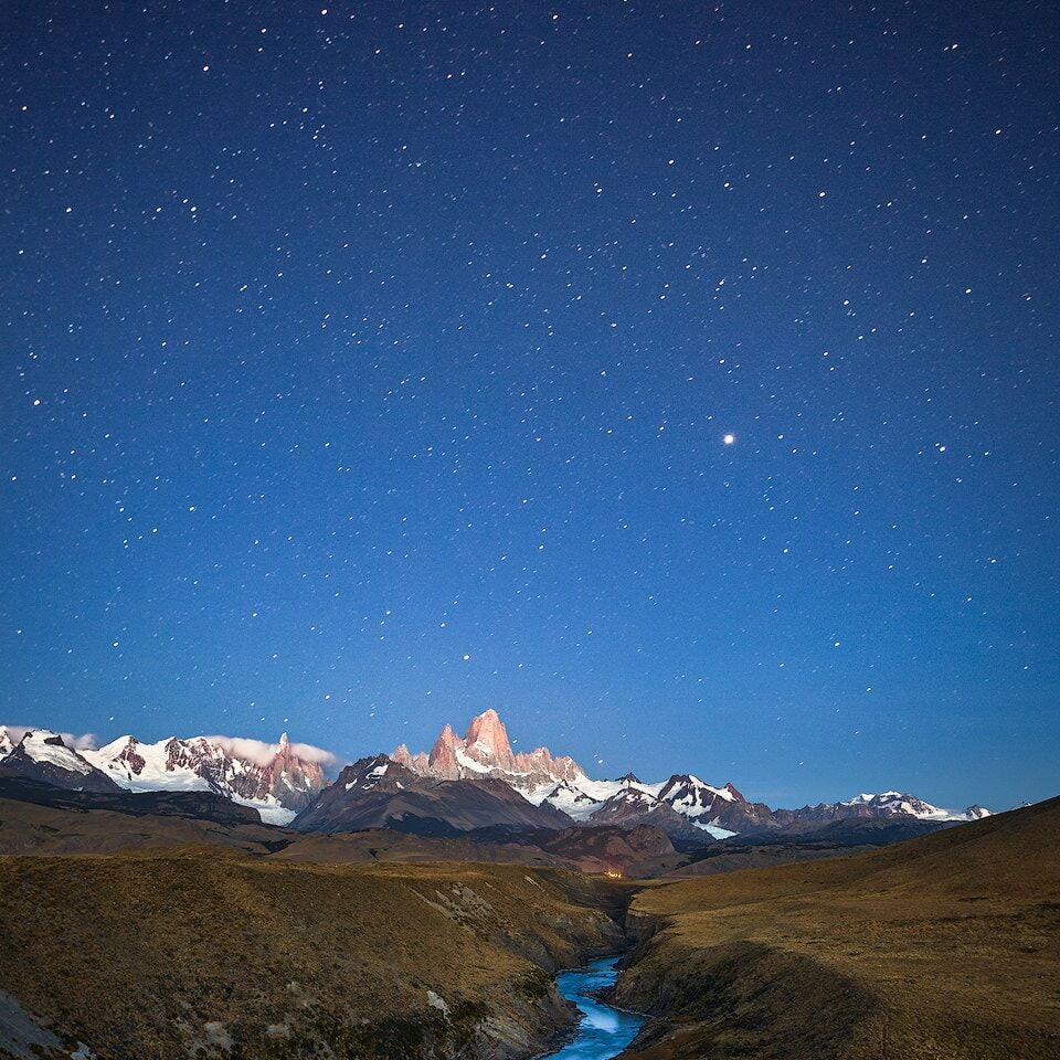 Cerro Torre and Fitz Roy at night