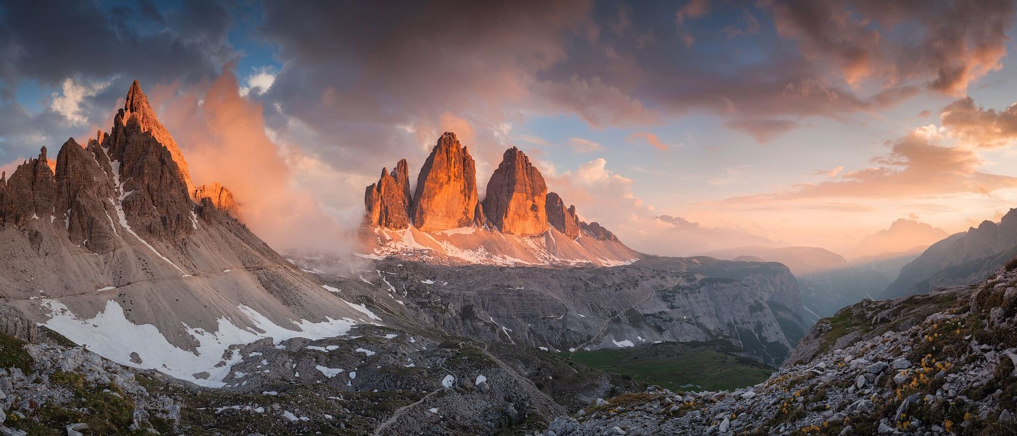 Panorama of the Tre Cime seen from Rifugio Locatelli